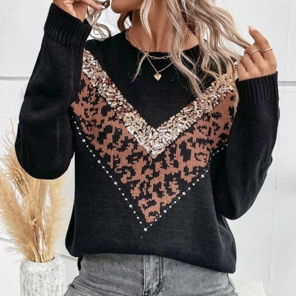 Leopard and Sequin detailed knit Sweater - Picture 6 of 6